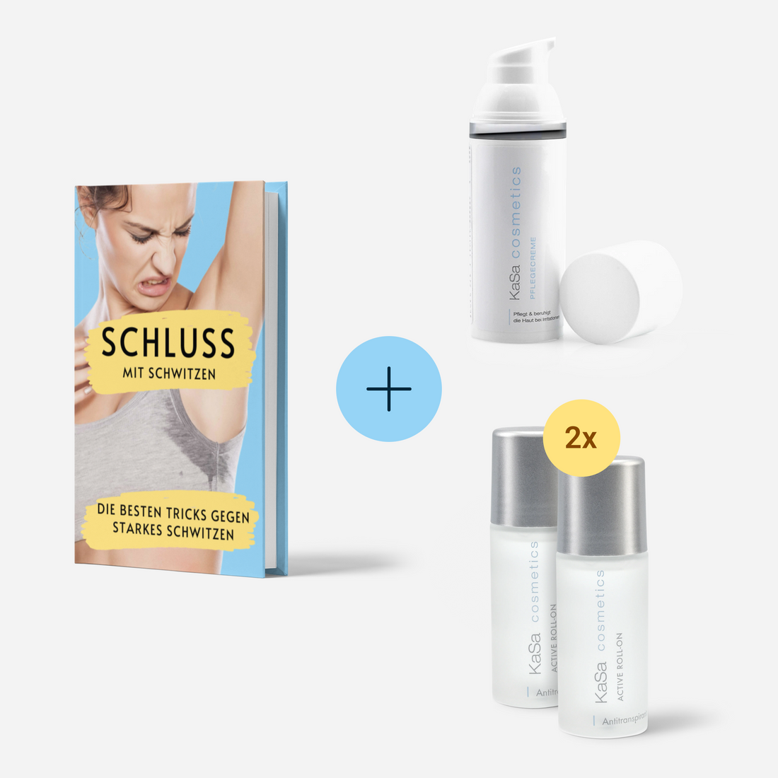 Langzeitlösung für starke Schwitzprobleme: Kasa Active Roll-On 2x + Pflegecreme + E-Book