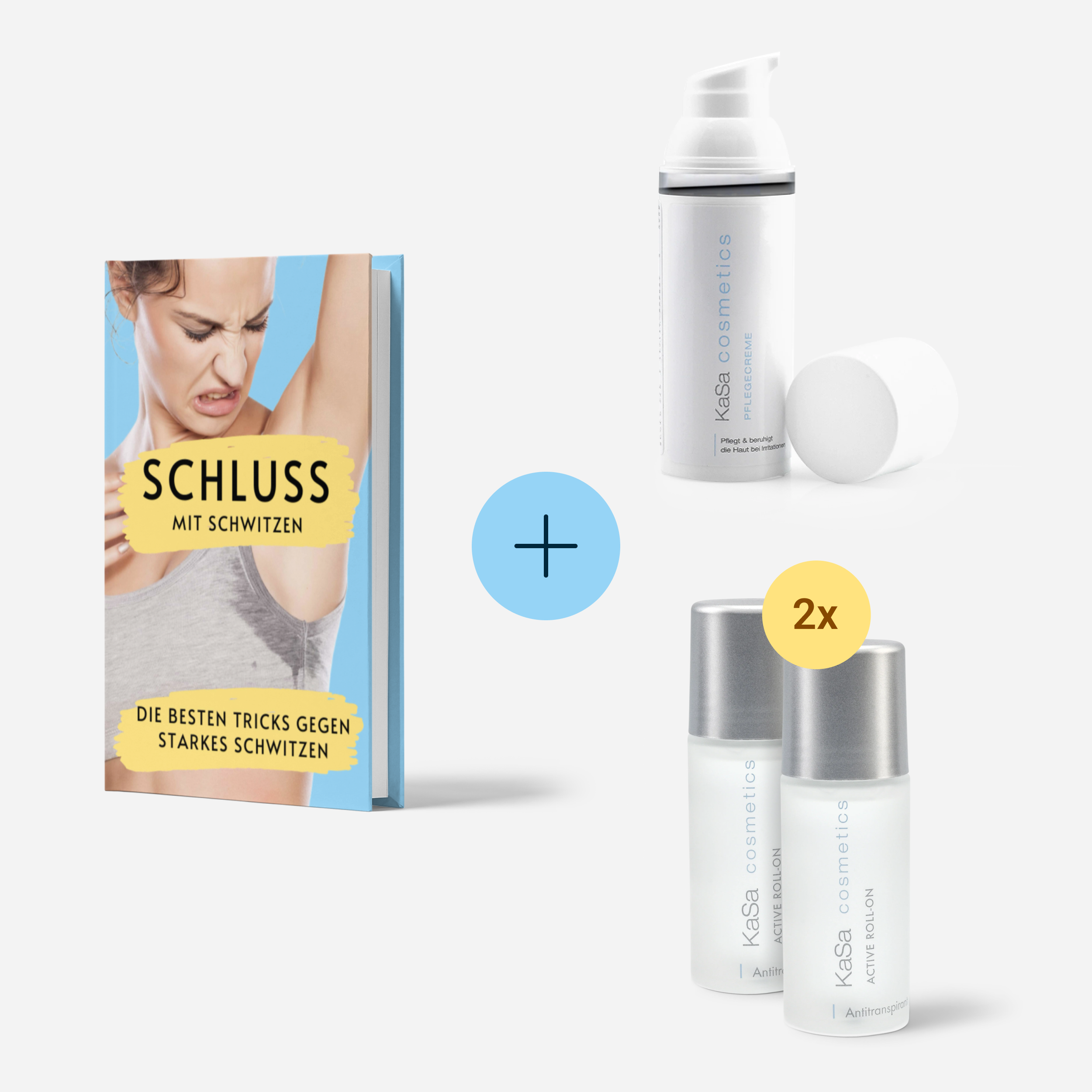 Langzeitlösung für starke Schwitzprobleme: Kasa Active Roll-On 2x + Pflegecreme + E-Book